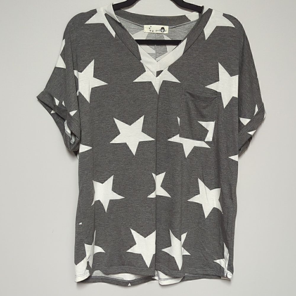 Gorilla Cat Gray Star Pocket T Shirt